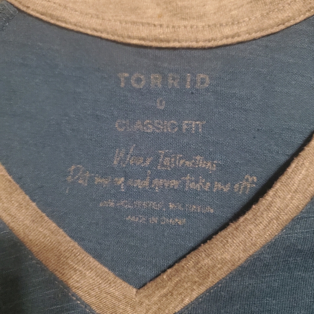 Torrid Blue and Gray V-Neck Top - Picture 2 of 4